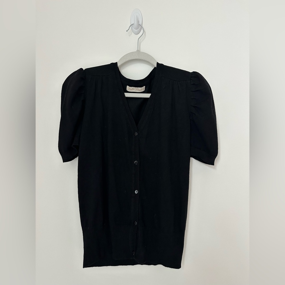 Black Puff Sleeve Cardigan Top